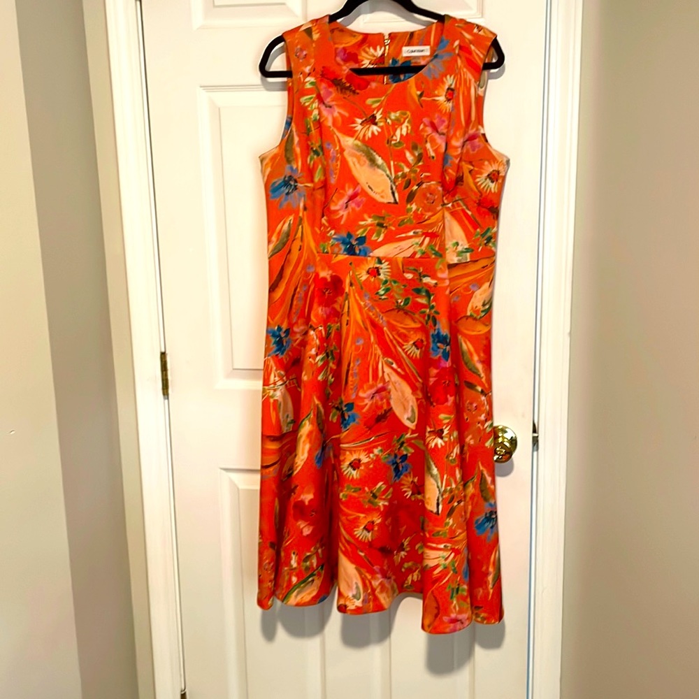 Calvin Klein fit and flare stretchy dress with pockets Sz 14